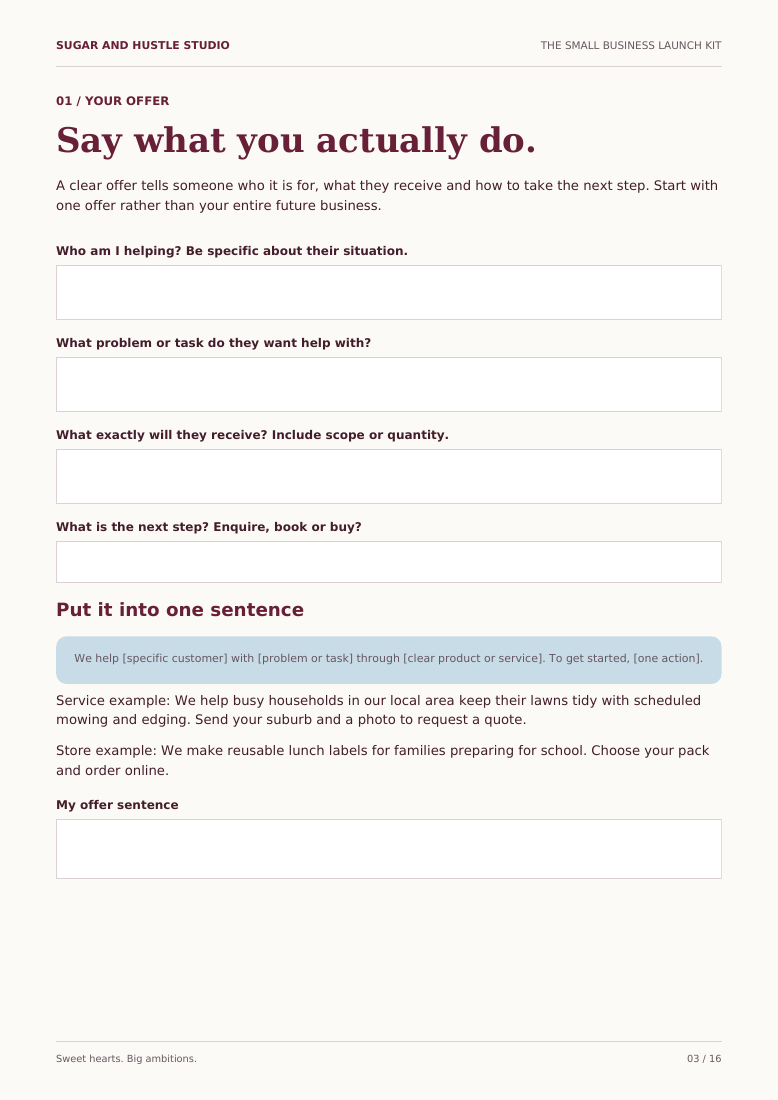 Preview of the fillable offer worksheet