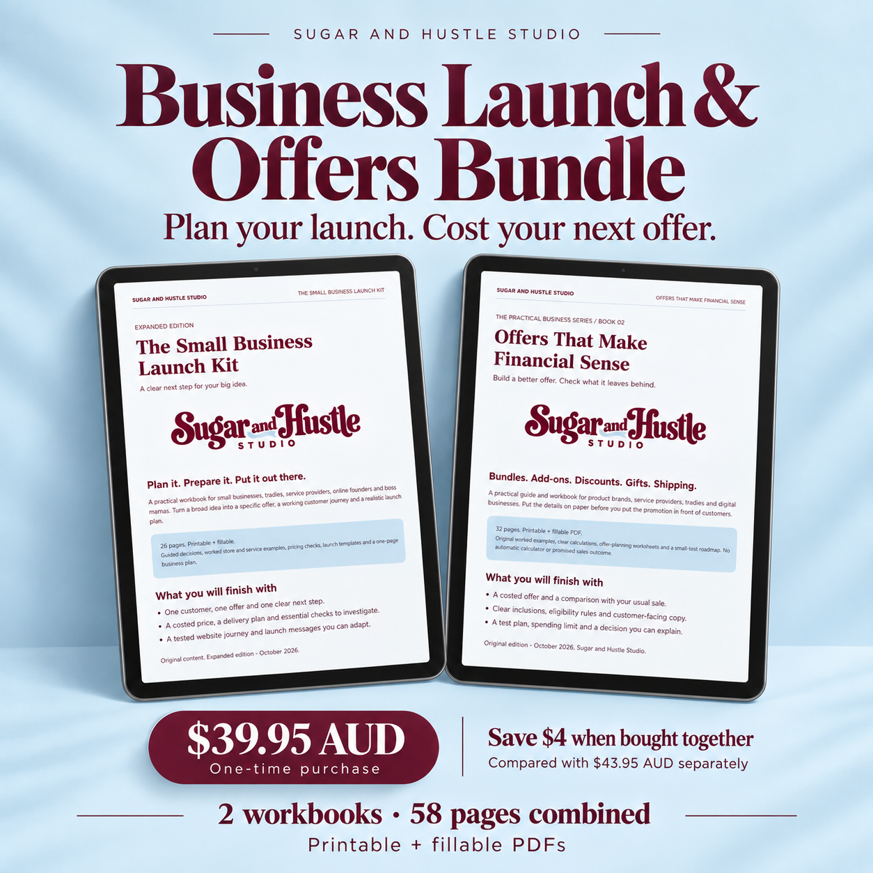 Business Launch and Offers Bundle: both workbooks, 58 pages combined