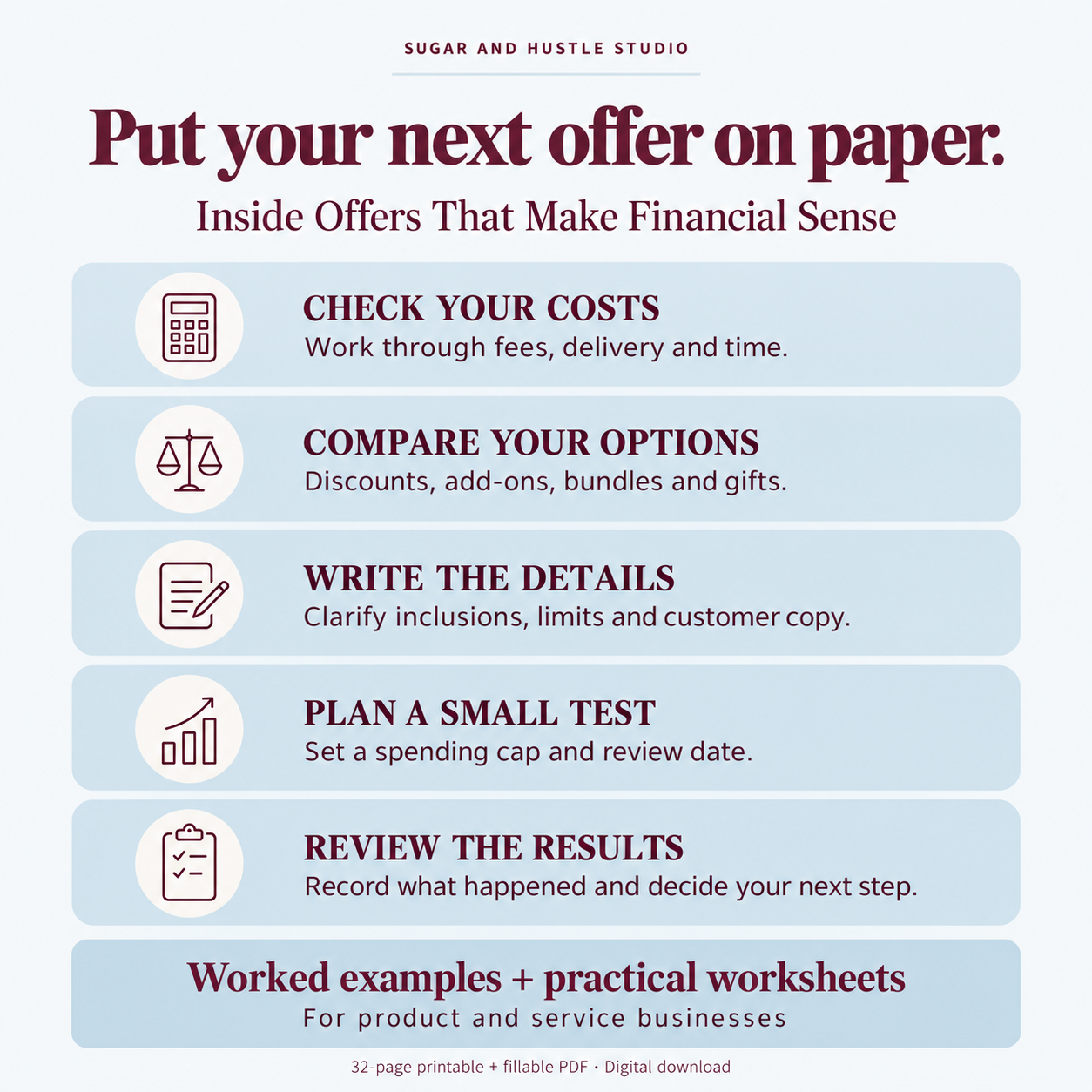 The five steps inside the offers workbook