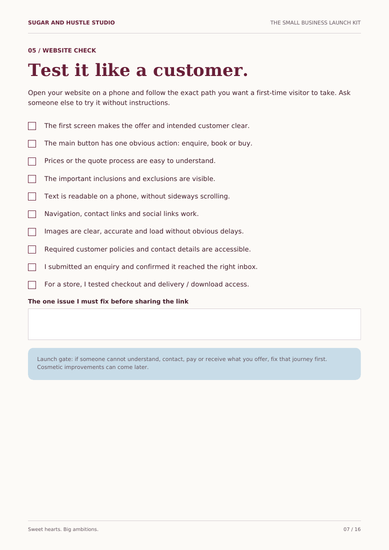 Preview of the website readiness checklist